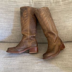 FRYE Brown Leather Chunky Heel Campus Boots